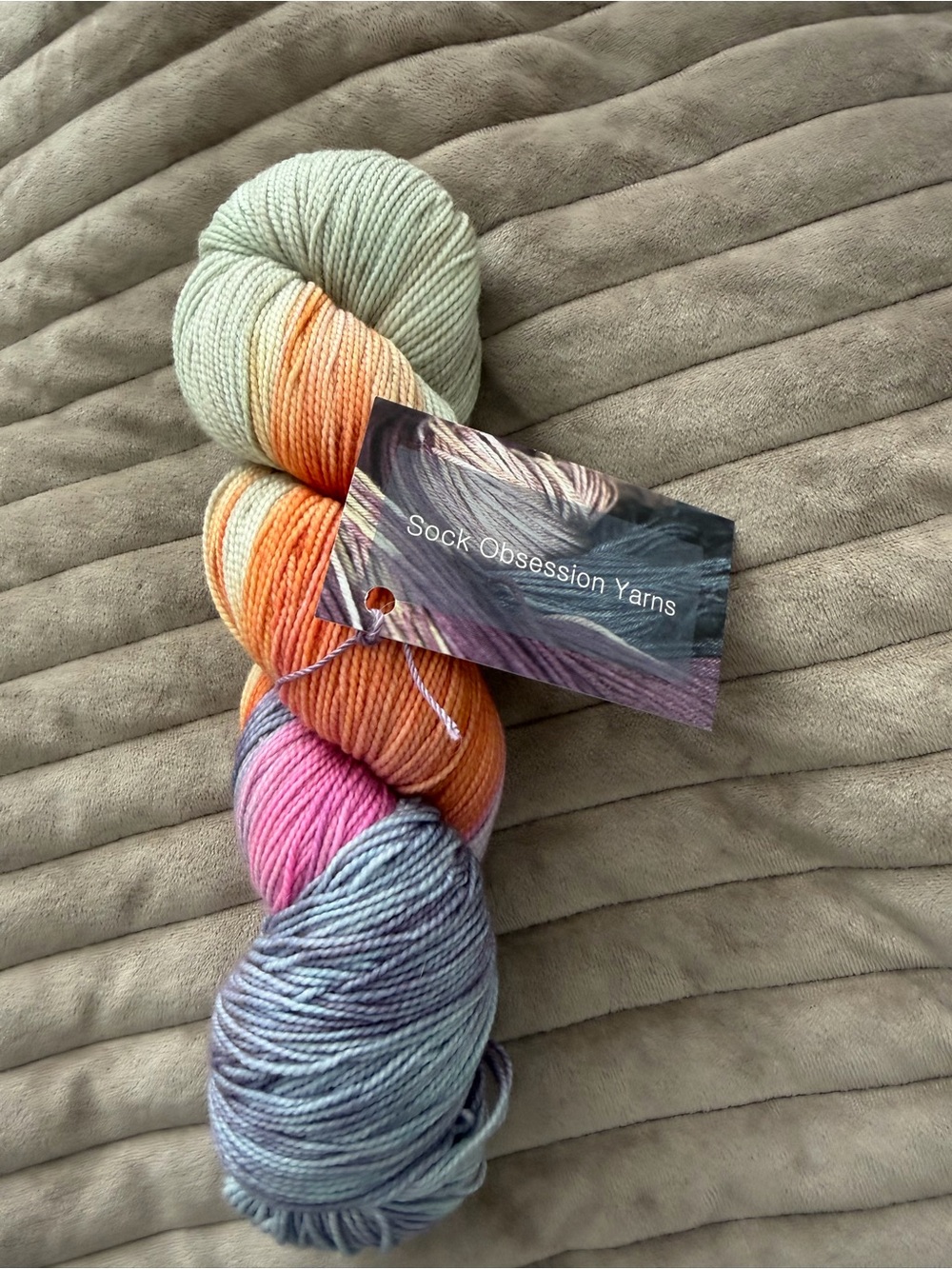 Sock obsession -Dyed Multicolor Yarn - Pastel Green, Orange, Pink,